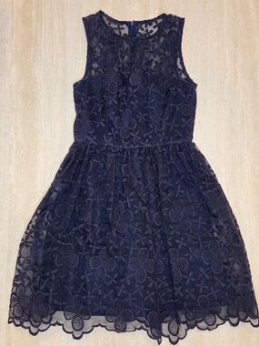 dELiA*s Navy Blue Lace Skater Mini Dress Blue M
